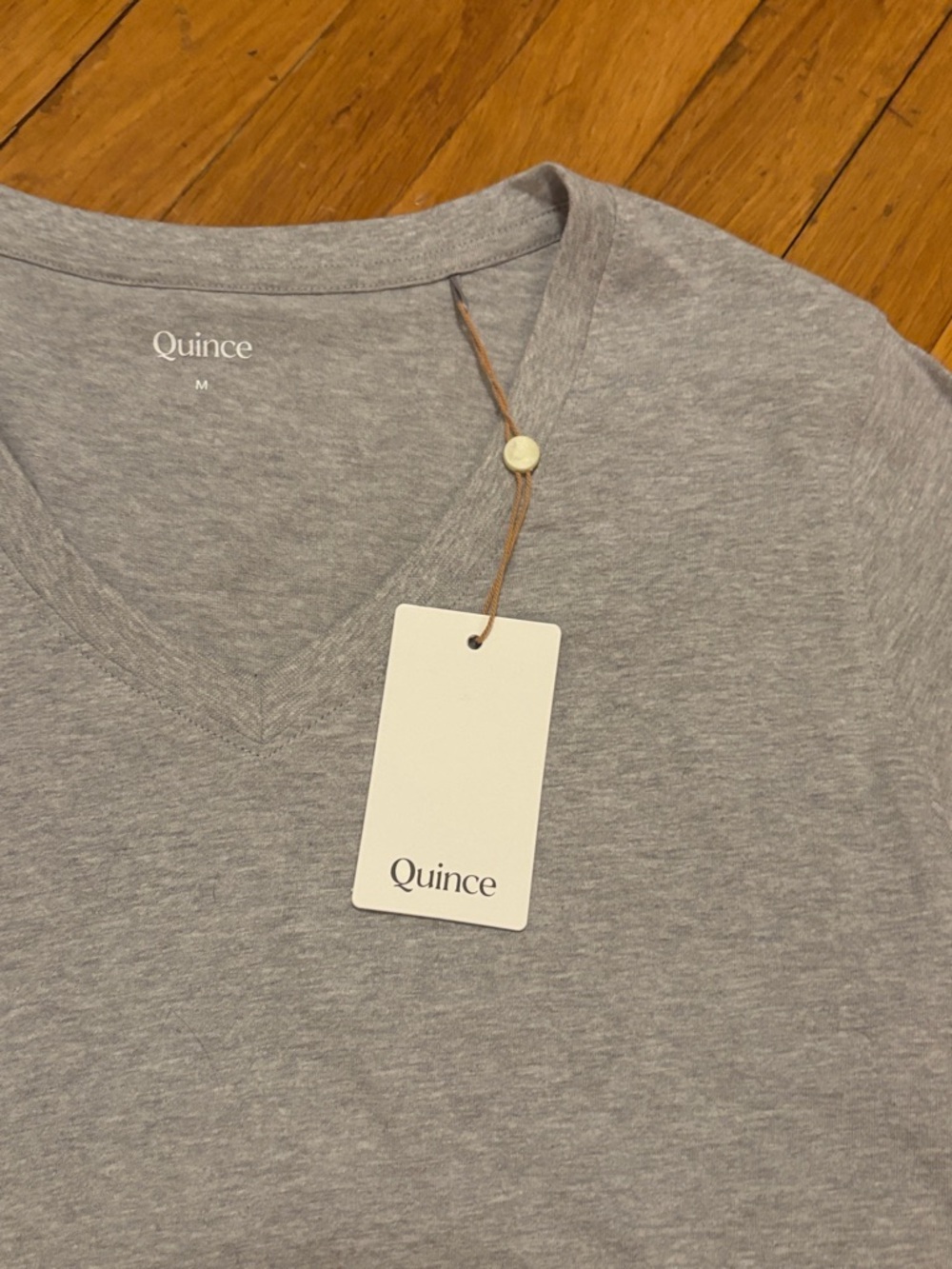 Quince Women 100% Organic Cotton Boxy V-Neck Tee Gray Size Medium